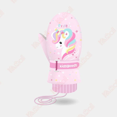 kids pink cartoon ski gloves